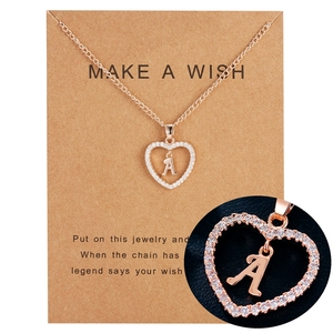 Personalizzati Fascino Delle Ragazze del Regalo In Oro Rosa Placcato Pendente Del Cuore 26 Alfabeto CZ Iniziale Lettere <span class=keywords><strong>Collana</strong></span> <span class=keywords><strong>Con</strong></span> Carta di Desiderio