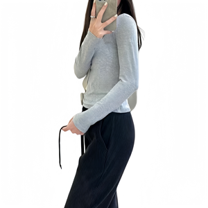 Nouveau design 2026 AL Printemps/Été T-<span class=keywords><strong>shirt</strong></span> <span class=keywords><strong>femme</strong></span> uni côtelé à <span class=keywords><strong>manches</strong></span> <span class=keywords><strong>longues</strong></span>, élastique, amincissant, pour le yoga, le Pilates et comme sous-vêtement de sport - Product Image 5