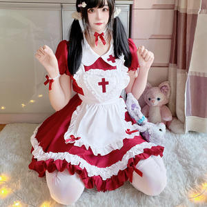 Disfraz de Sirvienta Japonesa Original 2026, Estilo Lolita Dulce, Color Rojo Vino, Disfraz de Cosplay, Vestido de Sirvienta Femenina, Vestido para Actuaciones Escénicas - Product Image 2