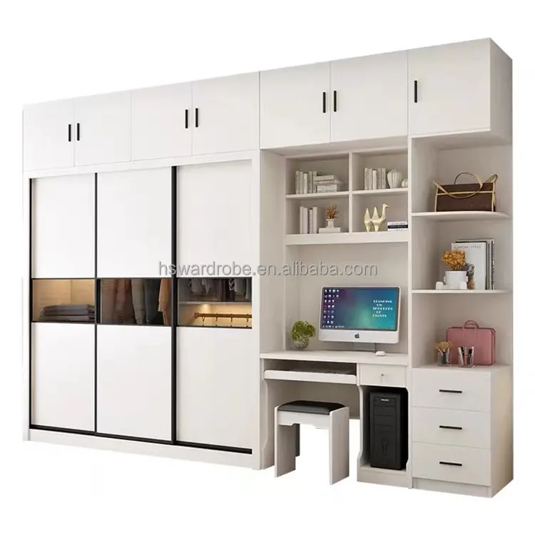 Armario moderno con puerta corredera, mueble de dormitorio con tocador, fácil de montar