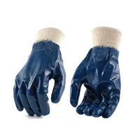Gant de travail industriel en nitrile bleu lisse entièrement enduit, robuste et résistant à l'huile, pour la construction