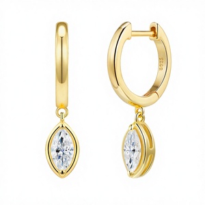 Marquise Cut <b>Moissanite</b> Hoop <b>Earrings</b> 925 Sterling Silver Gold Plated GRA Certified Fashion Jewelry for Women Wedding Party Gift - Product Image 3