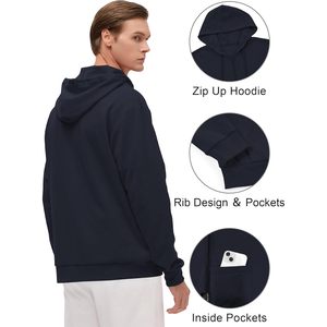 Sudadera con capucha ligera con cremallera para hombre FOXA, sudadera de manga larga, chaqueta básica deportiva de corte ajustado con bolsillos - Product Image 2