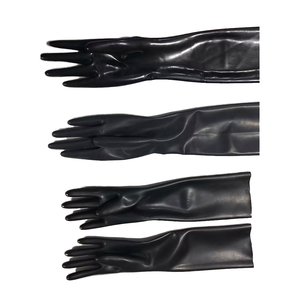 Gants en latex naturel RK Industry MB-50514, latex court, fétiche, doigts mélangés, poignet gonflable, rouge/noir/transparent, unisexe - Product Image 1