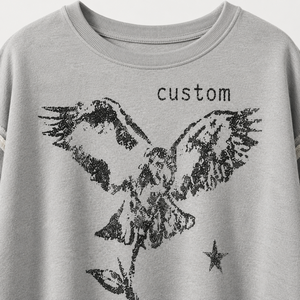 Sweat-shirt surdimensionné personnalisé pour <span class=keywords><strong>femme</strong></span>, col rond, bords bruts, imprimé vintage vieilli, logo personnalisé, streetwear américain, pull en maille - Product Image 3