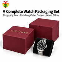 Boîte à montre de luxe personnalisée avec logo, emballage haut de gamme pour montre-bracelet, boîte rouge à fente unique avec coussin noir, boîte d'emballage pour montre