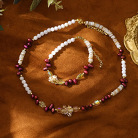 Collier et bracelet en perles de cristal naturel, coquillage violet et perle rouge, bijoux de mode légers et luxueux pour femmes, à porter au quotidien
