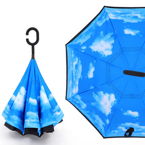 Parapluie inversé pliable pour femme, coloré, double, en gros, à bas prix avec logo pour le dropshipping - Product Image 4