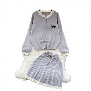 Conjunto Casual de Invierno de 2 Piezas para Mujer, Top y Falda Midi de Punto de Cintura Alta, Ropa de Tela de Lana, Venta al Por Mayor - Product Image 3