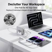 Station de charge de bureau GaN3 580W PD140W PD100W PD30W QC20W 6 ports Type-C + 2 ports USB-A QC Chargeur rapide pour ordinateurs portables de jeu MacBook