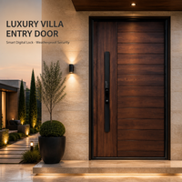 Porte d'entrée en bois grainé avec serrure à clavier et panneau latéral fixe, porte d'entrée moderne pour villa, appartement, maison, hôtel