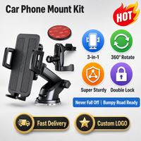 Support Téléphone Voiture 3-en-1 en Gros, Commande en Gros, Fixation Ventouse à Verrouillage Rapide en 1 Étape, Livraison Rapide, Compatible Dropshipping, Tous Smartphones