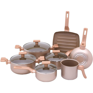 7 Piece With Glass Lids Wood Handles Oven Safe Modern Design For Gas Ceramic Non-Stick <b>Cookware</b> <b>Set</b> - Product Image 1