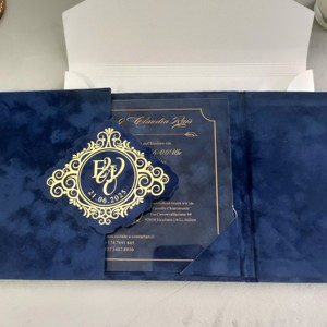 การ์ดเชิญงานแต่ง<span class=keywords><strong>ง</strong></span>านแบบซองใส่การ์ด กำมะหยี่สีน้ำเ<span class=keywords><strong>ง</strong></span>ินหรูหรา ปั๊มฟอยล์ทอง พร้อมอะคริลิคใส  ขอ<span class=keywords><strong>ง</strong></span>ขวัญสำหรับแขก - Product Image 6