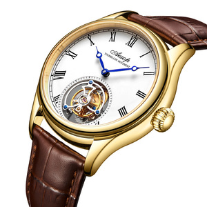Aesop Classic Low Key Tourbillon Relojes de pulsera mecánicos Hombres de negocios Números romanos de oro Reloj de cuero mecánico - Product Image 5