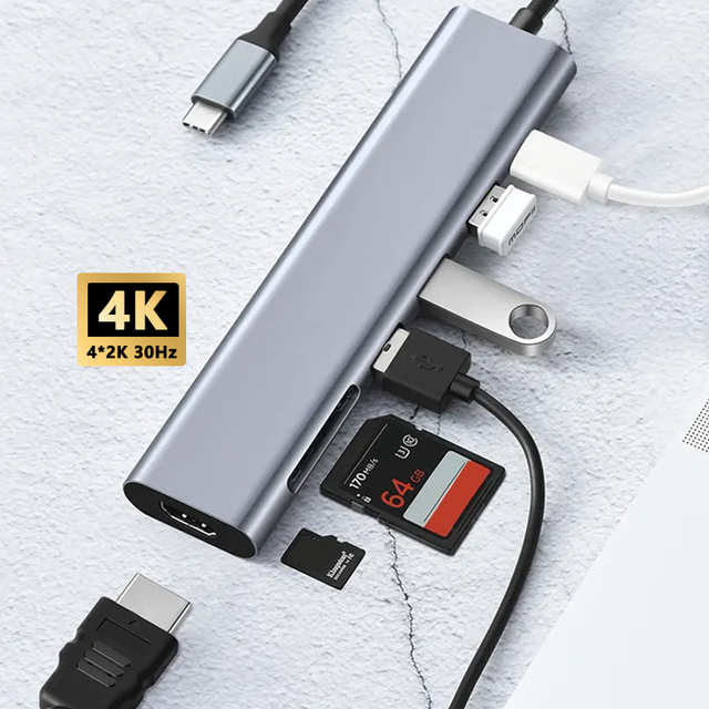 New USB 3.1 Gen 1 HD MI 7 Ports PD Portable Charger Interface Docking Station SD/TF Card Type C USB Hub