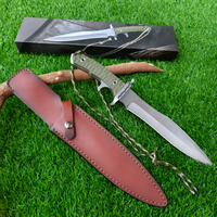 Couteau de survie robuste pour l'extérieur, couteau en acier inoxydable, manche durable en G10, couteau de chasse avec étui en cuir pour le camping et les aventures