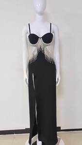 HQ Sexy spalline nere lunghe Maxi nappa <span class=keywords><strong>da</strong></span> ballo con spacco alto senza schienale abito <span class=keywords><strong>da</strong></span> sera lungo <span class=keywords><strong>da</strong></span> donna - Product Image 3