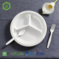 Assiettes jetables en amidon de maïs de 10 pouces à 3 compartiments, robustes et écologiques, vente en gros pour la restauration
