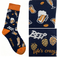 Chaussettes en coton respirantes jetables personnalisées avec logo pour hommes, motif bière et barbecue coloré, style classique et amusant, vente en gros