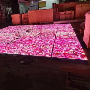 레스토랑 호텔 인테리어 디자인 벽 바닥 백라이트 배경 럭셔리 장식 핑크 보석 마노 슬래브
