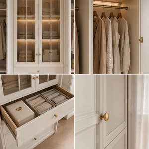 <span class=keywords><strong>Armadio</strong></span> Bianco Stile Shaker Premium con <span class=keywords><strong>Ante</strong></span> in Vetro Scanalato e Pomelli Dorati <span class=keywords><strong>per</strong></span> Villa, Mobili <span class=keywords><strong>per</strong></span> Camera da Letto Certificati FSC - Product Image 2