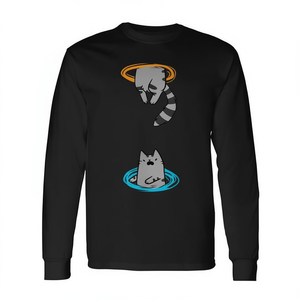 T-shirt à manches longues vintage avec motif chat meme, design mignon animal et jeu vidéo, col rond unisexe, impression numérique, promotionnel pour adulte - Product Image 2