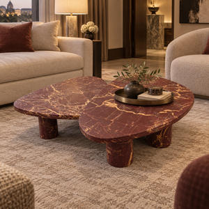 Modern Luxury Red Levanto Marble Nesting Coffee <b>Table</b> Set 2 Pcs Irregular Free Form Natural Stone <b>Living</b> <b>Room</b> <b>Center</b> <b>Table</b> - Product Image 4
