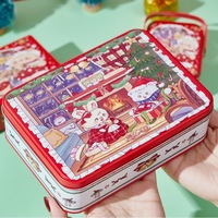 Boîte à biscuits rectangulaire en métal imprimée de dessins de Noël, boîte de rangement pour bonbons de Noël, boîte à biscuits de Noël, emballage pour cadeaux de fêtes
