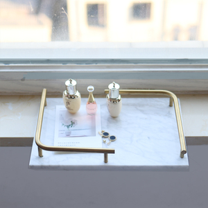 Home Hotel Bianco e Nero Decorativo Vassoio Vanity Vassoio Marmo Profumo Vassoio con Manico In Metallo Oro - Product Image 3