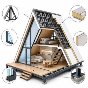 Maisonnette à deux chambres en acier imperméable, maison préfabriquée modulaire personnalisée avec <span class=keywords><strong>toit</strong></span> en pente, mini-maison triangulaire pour ADU de jardin - Product Image 5