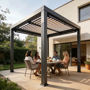 Pérgola Moderna Contemporánea <span class=keywords><strong>3x4</strong></span>, Pérgola 5x5m, Gazebo con <span class=keywords><strong>Techo</strong></span> de Láminas, Sistema de Drenaje, Cubierta para Jardín - Product Image 2