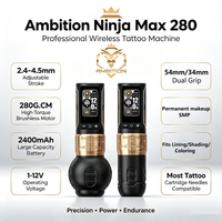 Machine à tatouer sans fil professionnelle Ambition Ninja Max 280 avec course réglable de 2,4 à 4,5 mm et double poignée de 54 mm/34 mm