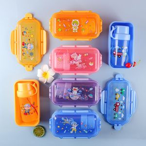 Double bouteille d'eau pour enfants Boîte à lunch en plastique pour micro-ondes Casse-croûte <span class=keywords><strong>Sandwich</strong></span> Conteneur alimentaire avec porte-bouteille d'eau - Product Image 4
