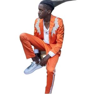 Completo Uomo Arancione 2 Pezzi, Giacca e Pantaloni con Applicazioni, Smoking da Matrimonio, Formale da Ufficio, Giacca da Cerimonia per Uomo - Product Image 2