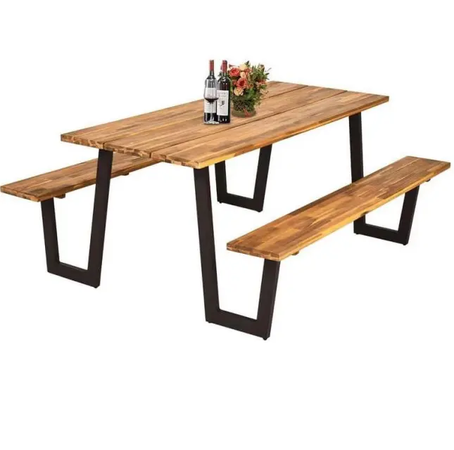 Hot Selling Duurzame Outdoor Picknick Patio Tafel Set Massief Houten Tuin Eettafel