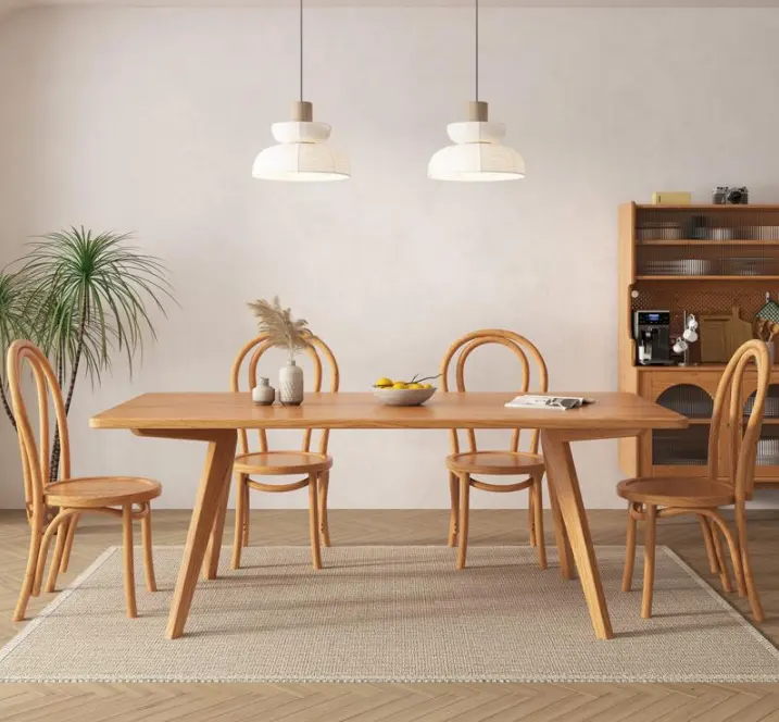 Mesa de comedor de estilo nórdico para restaurante, Diseño Artesanal, madera de roble macizo, pata con forma de mariposa creativa, de alta calidad