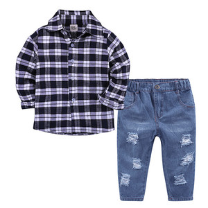 Ensembles de vêtements en coton pour bébés garçons, vêtements décontractés avec chemises à manches longues et pantalons en jean, vente en gros - Product Image 4