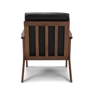 Lounge <strong>Arm</strong> <strong>Chair</strong> With Ottoman in Wood Frame <strong>Black</strong> Leather Accent <strong>Chair</strong> - Product Image 4
