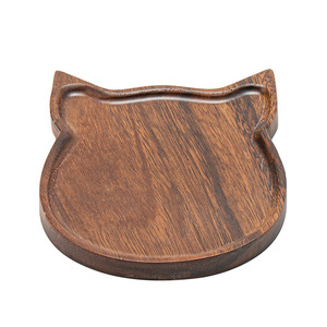 Assiette en bois de noyer en forme de chat porte-bonheur, couleur unie, motif animal, pour le thé, les collations, les fêtes, les hôtels, les cafés - Product Image 4