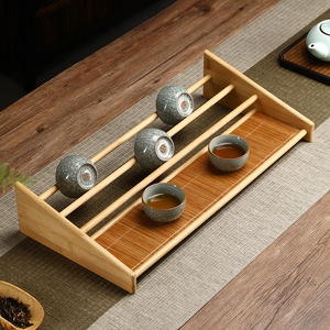 Support à tasses en bambou avec support, style chinois traditionnel, égouttoir de cuisine multifonctionnel pour le rangement des tasses à thé - Product Image 1
