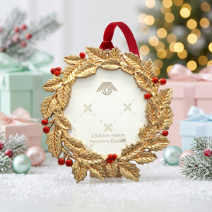 Golden Holly Leaf <b>Christmas</b> Ornament 2.5x2.5 In Round Metal Decor Indoor Classic Style Handcrafted 10083-22AIA1 - Product Image 2