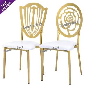 Chaises de salle à manger de luxe en cuir rondes à dossier rond en métal doré blanc empilables Sinoperfect, chaise de dîner élégante - Product Image 3
