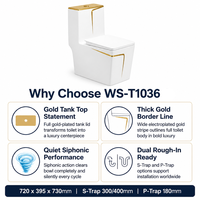 WC monobloc créatif à siphon intégré avec décor doré et double chasse, WC moderne en céramique pour salle de bain