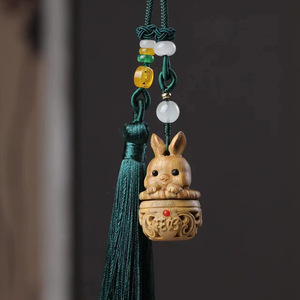 Green Sandalwood Carved Rabbit Sachet Keychain 3.8x2.3cm Creative Cute Style <b>Car</b> Key Accessory Bag Phone Chain Pendant <b>Ornament</b> - Product Image 1