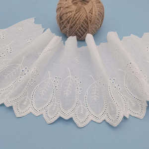 Encaje de algodón festoneado de 18cm/7,08 con hojas bordadas, suministros de tela de encaje - Product Image 6