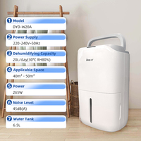 Déshumidificateur 20L/D pour pièces moyennes Sous-sols Chambres à coucher avec arrêt automatique et drainage continu