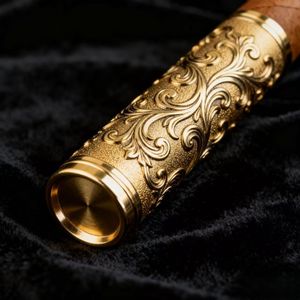 CNC Portable Cigar <b>Humidifier</b> Tube Gold Anodized Aluminum Anti-Slip Diamond Pattern Suitable for Carrying High-End Cigars - Product Image 3