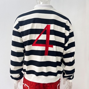 Custom Streetwear Rugby Jersey Embroidery logo Black <b>White</b> Stripe 100% Cotton Long Sleeve Sweatshirt <b>Polo</b> t Shirt Manufacturer - Product Image 4