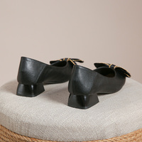Femmes Noir PU Cuir Style Français Mi Talon Chunky Plate-Forme Chaussures Slip Mocassins avec Talons Minces Doux Confortable PVC Semelle Intérieure